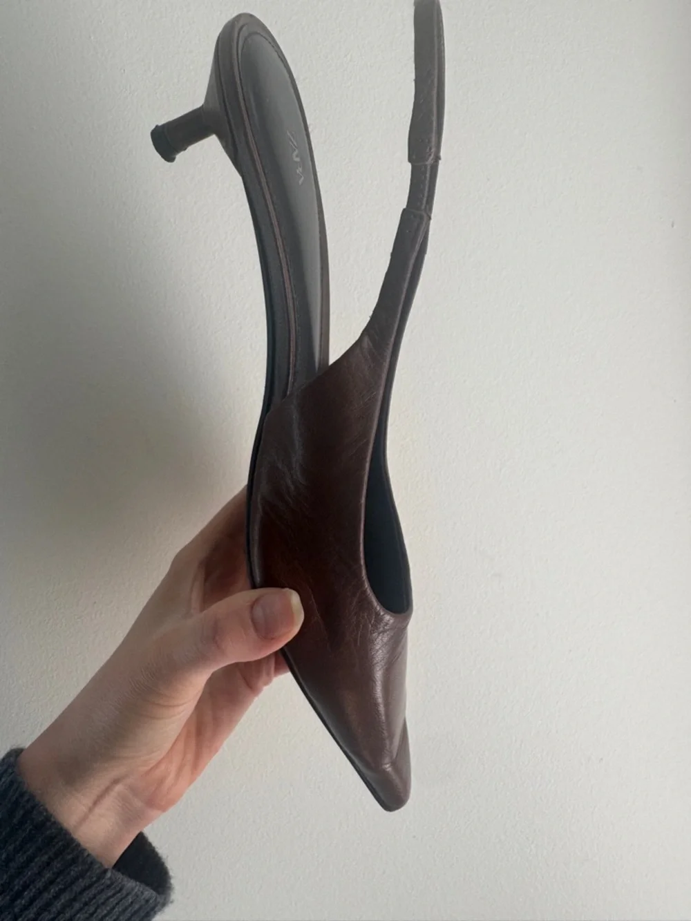 Zara Brown Pointed Slingback Heels - Picture 2 of 5